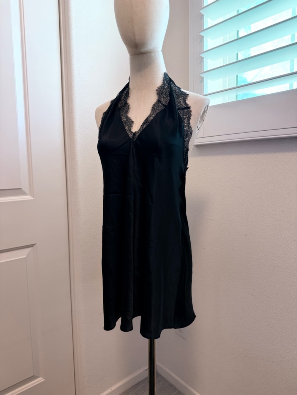 Victoria's Secret Black Lace-Trim Satin slip dress